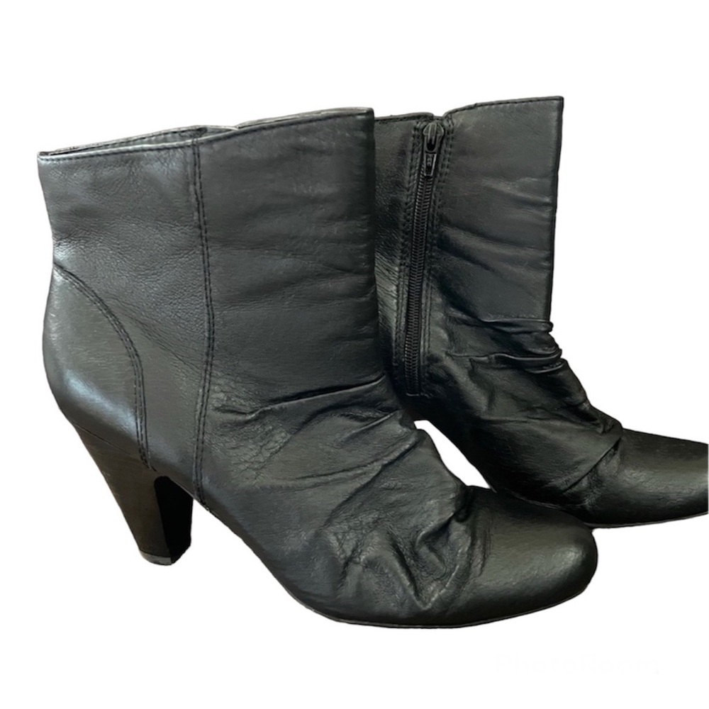 A.N.A. (Ana)  Black Leather Heeled Booties
